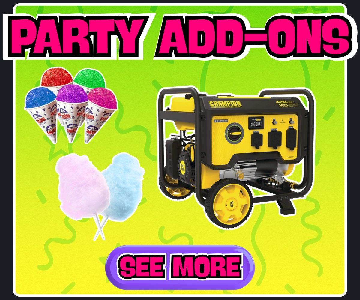 Party add-ons available like a generator, snow cones, and cotton candy all pictured in Boston, Ontario