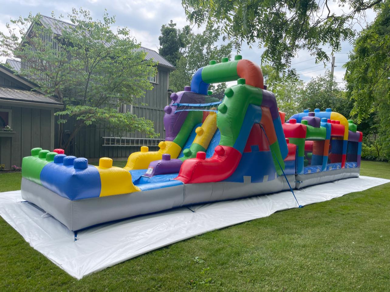 Lego Style Inflatable Obstacle Course with Waterslide Rental in Waterford, Ontario